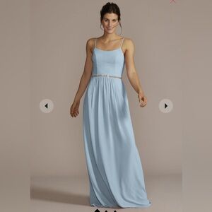 David's Bridal chiffon spaghetti strap a-line dress in Dusty Blue size 20